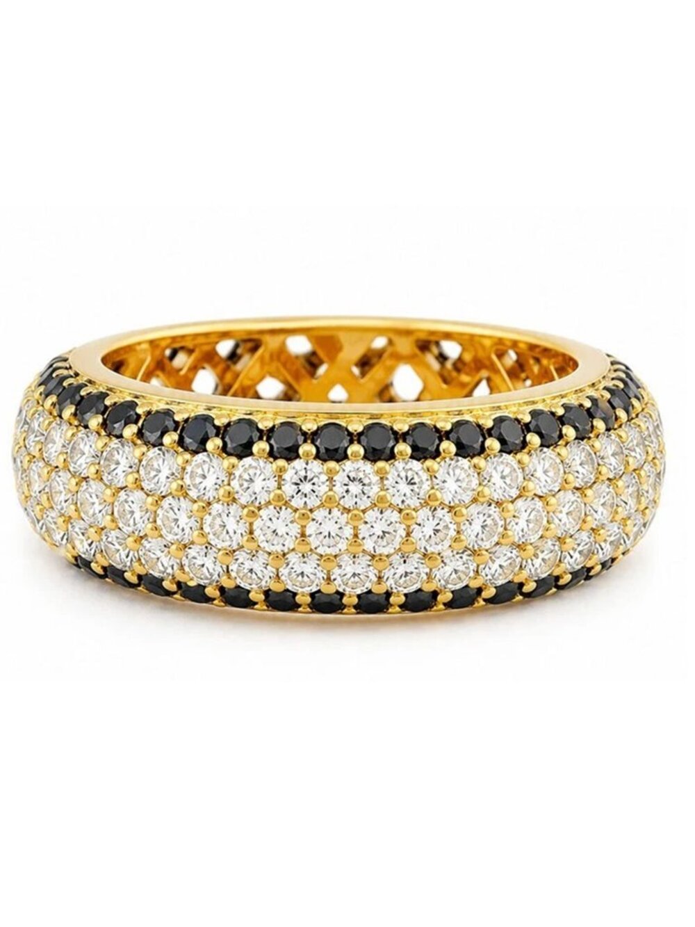 Created Black Onyx & W/Sapphires Eternity Ring 14k Yellow Gold Plated (.925)